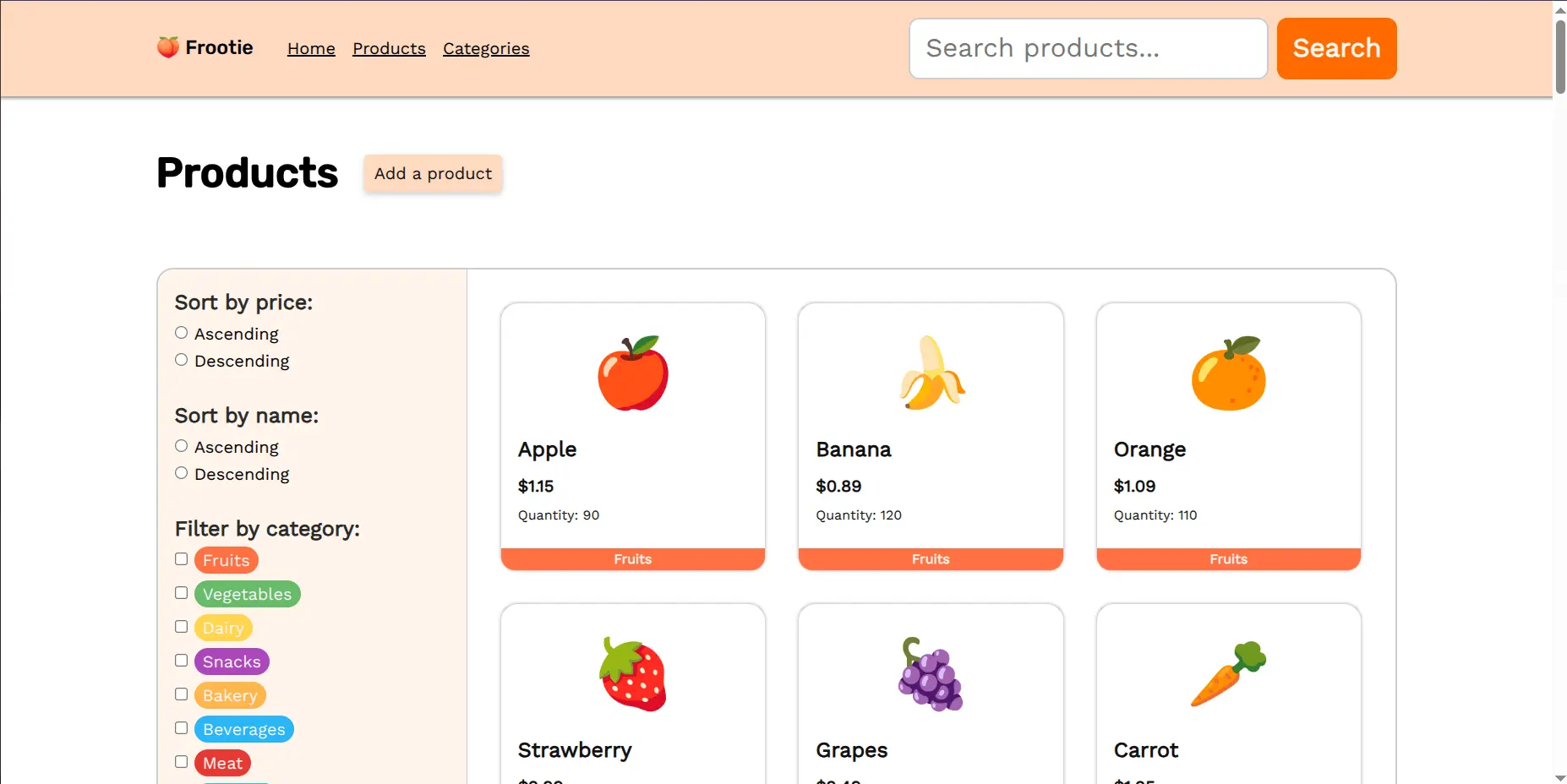 Screenshot of Inventory Application website